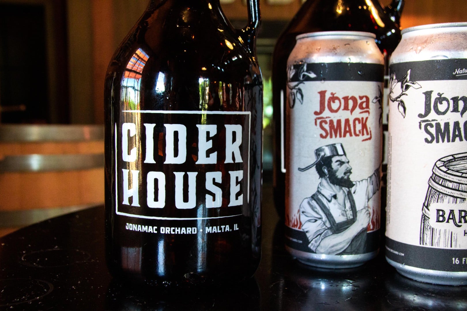 Cider House and Jona 'Smack beverages displayed.