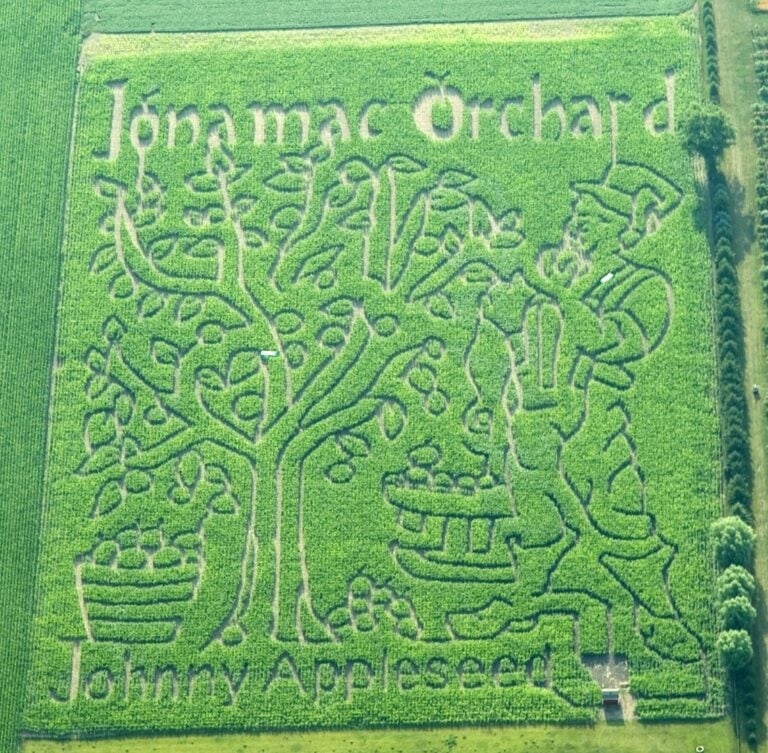 Aerial view of Johnny Appleseed corn maze.