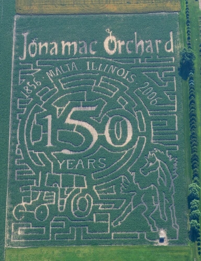 Jonamac Orchard corn maze aerial view.