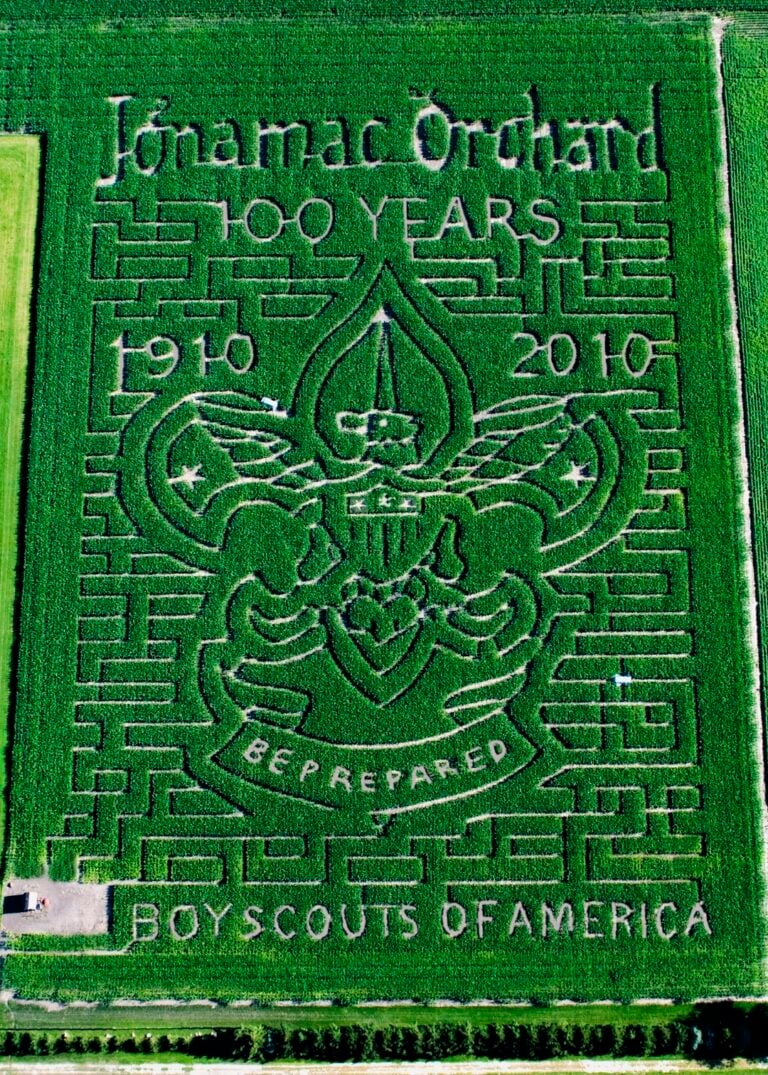 Corn maze celebrating Boy Scouts' 100th anniversary.