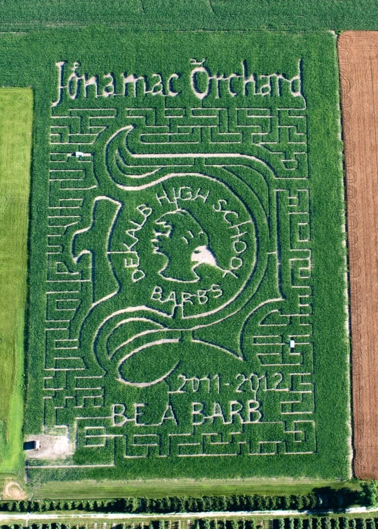 Corn maze with school logo and messages.