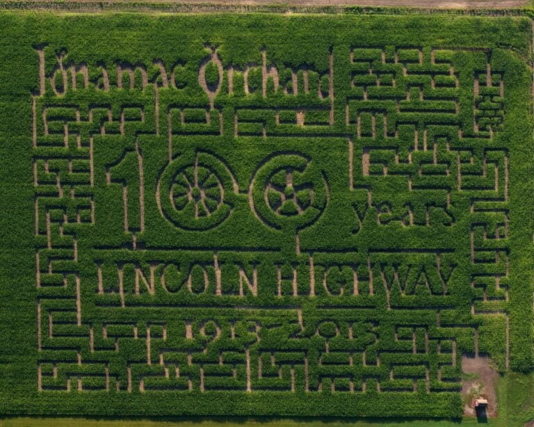 Corn maze celebrating Lincoln Highway's 100th anniversary.