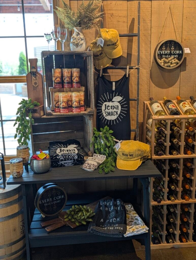 Wine display with merchandise and decor items