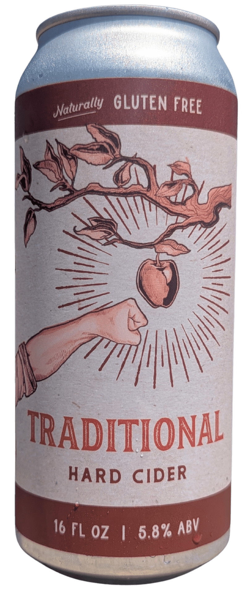 Traditional hard cider can, gluten-free, 5.8% alcohol