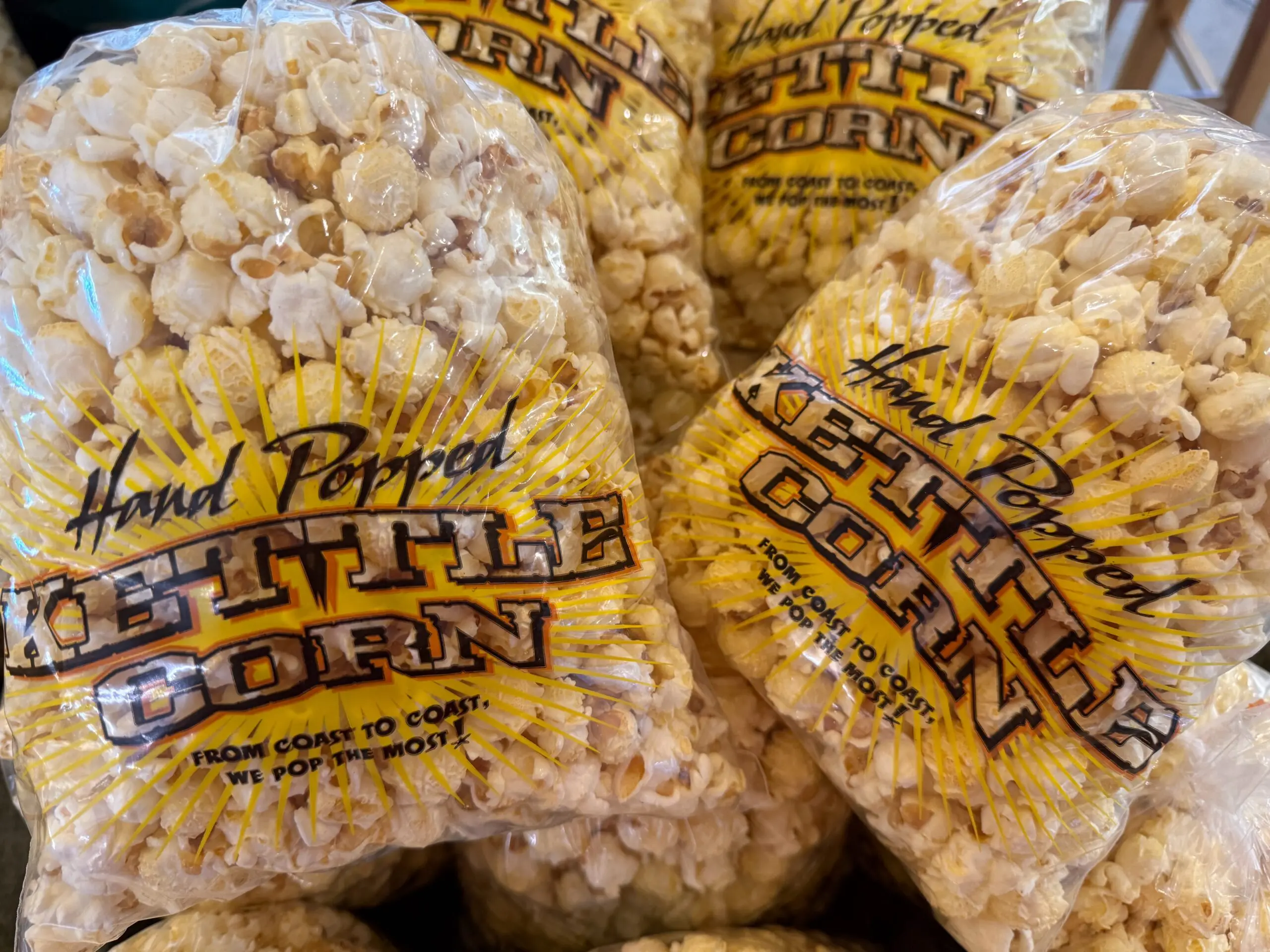 Bags of hand-popped kettle corn popcorn